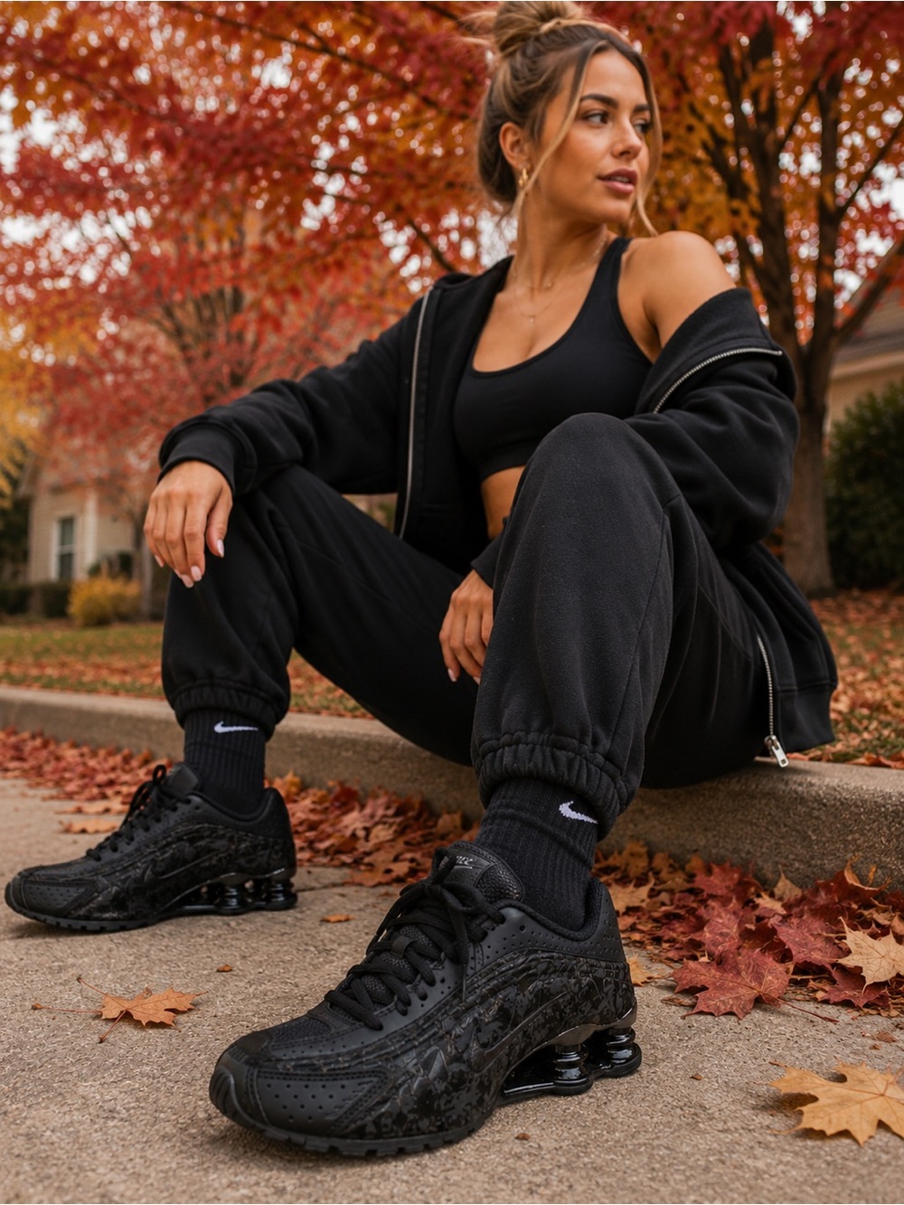 Nike - Women's Shox R4 'Black Floral' Sneakers - Size US 6